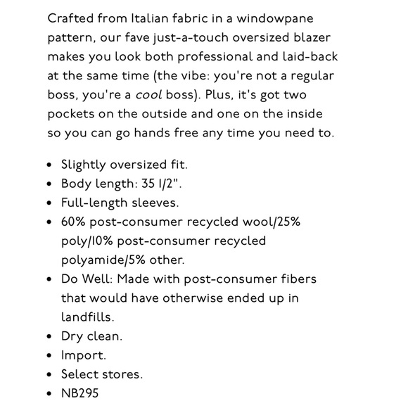 Madewell Larsen 1-Button Wool Blend Windowpane Blazer - Picture 11 of 14